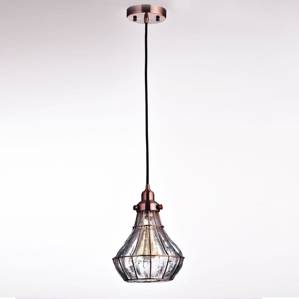 Cracked Glass Wire Cage Pendant Light, Red Antique Copper